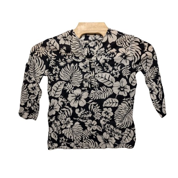 Lauren Ralph Lauren Ladies Black Floral Small 3 Quarter Sleeve Blouse - Picture 3 of 4